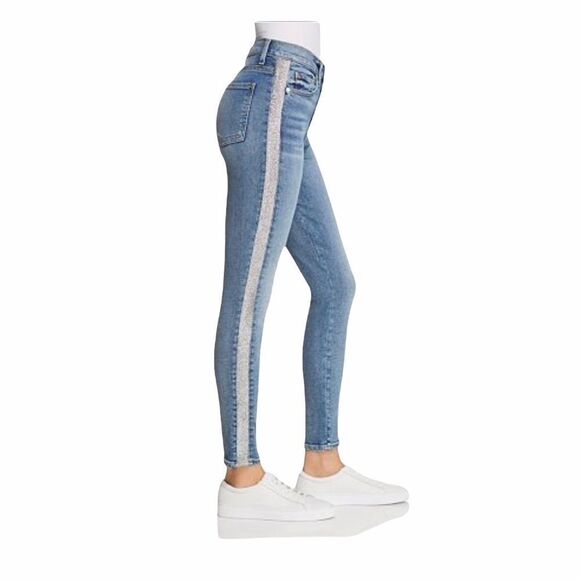 7 FOR ALL MANKIND Luxe Vintage High Waist Ankle Skinny Jean Silver Stripe 28 - Picture 3 of 9